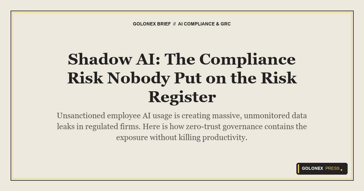 Branded Golonex Press featured graphic illustrating secure corporate networks containing and managing unmonitored employee shadow AI usage
