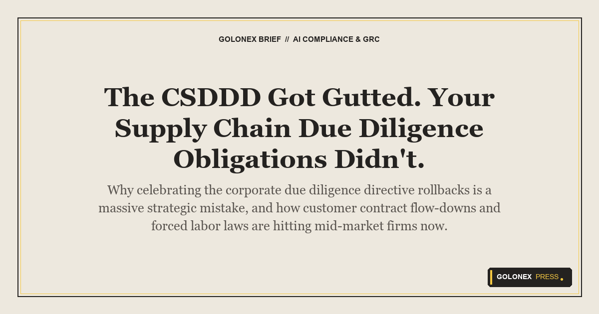 Branded Golonex Press featured graphic illustrating secure, multi-tier compliance audits continuously mapping deep supplier due diligence trails
