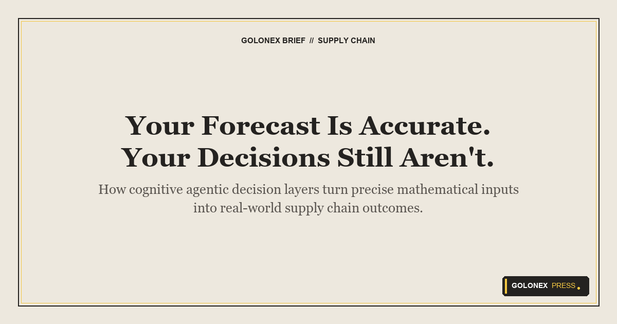 Branded Golonex Press featured graphic illustrating AI multi-agent decision layer resolving supply chain constraints
